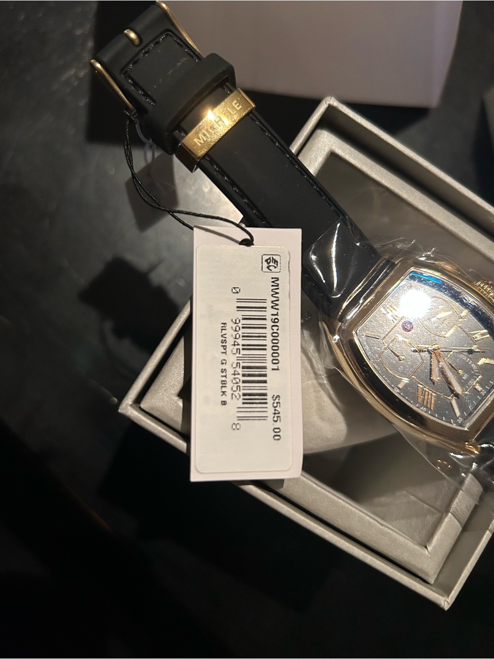 Michele Gold Case Black Dial Chronograph Watch with Black Strap - Picture 8 of 8